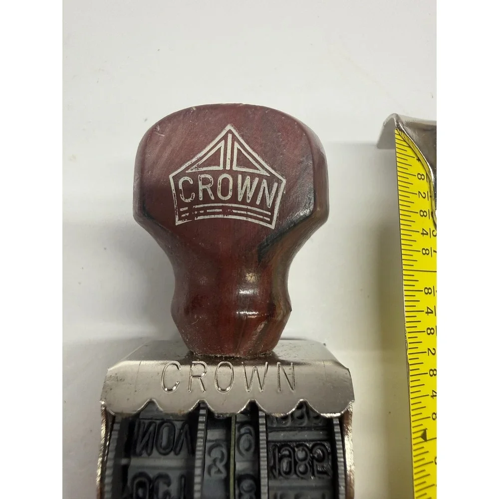 Vintage Crown Rubber Dater Stamp Wood Handle Made in USA 1980s Office Decor